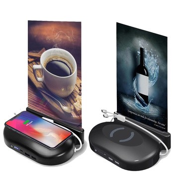 2020 hot sell table docking wireless powerbank station restaurant menu holder table powerbank with usb for hotel coffee shop